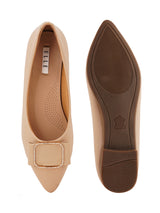 Women's Tan Bow-Detail Embellished Ballerinas Flats