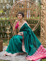 Women's Multicolor Kataan Silk Saree with Blouse Piece