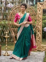 Women's Multicolor Kataan Silk Saree with Blouse Piece