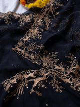 Women's Black Viscose Organza Saree