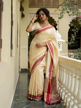 Women's White Slub Saree