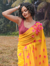 Women's Yellow Cotton Mul Saree