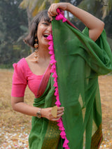 Women's Multicolor Cotton Zari Saree