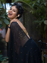 Women's Black Mul Cotton Saree