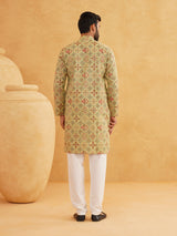 Men's Green Full Sleeves Straight Cotton Kurta
