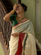 Women's White Mul Cotton with Zari Saree