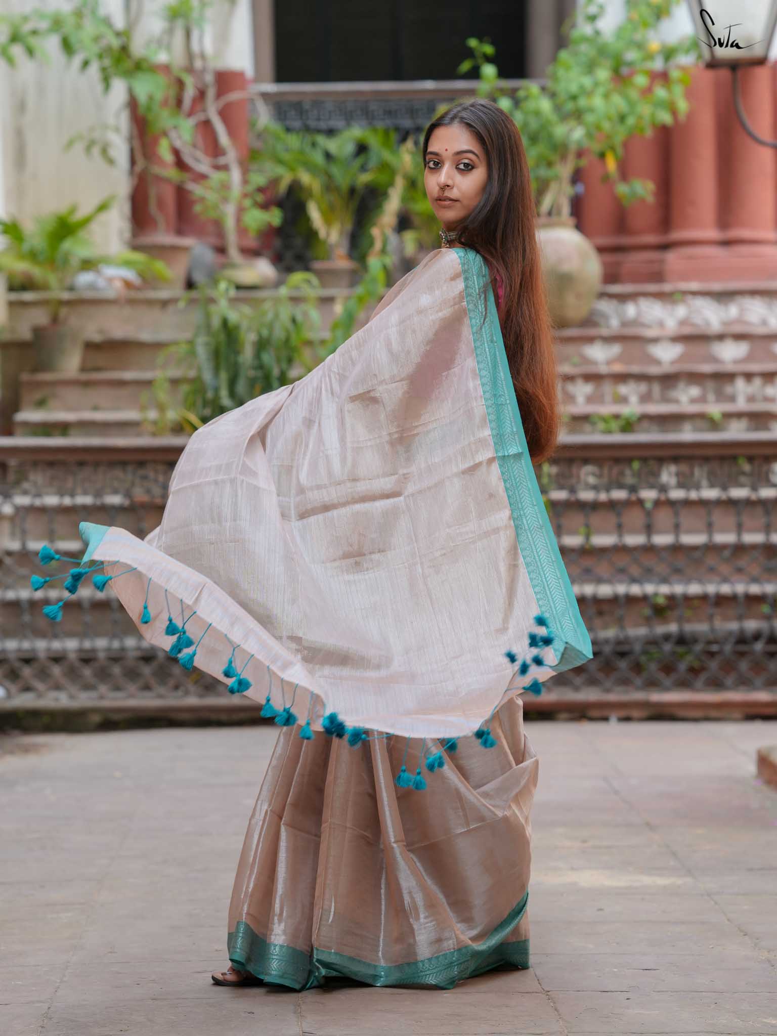 Women's Multicolor Cotton Zari Saree