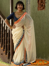Women's White Mul Cotton Saree