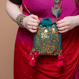 Women's Green Radha Rass Festive Potli