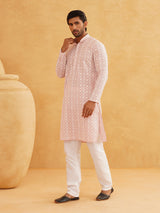 Men's Multicolor Full Sleeves Straight Embroidered Kurta