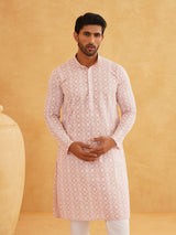 Men's Multicolor Full Sleeves Straight Embroidered Kurta