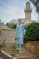 Women's Blue Fusion Regular Fit Embroidered Full Sleeves Kurtas Sets
