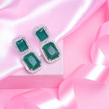 Women's Rhodium Plated CZ Radiant Designer Drop Earrings with Emerald Crystal