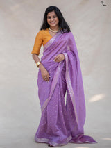 Women's Purple Cotton Zari Saree