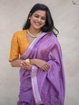 Women's Purple Cotton Zari Saree