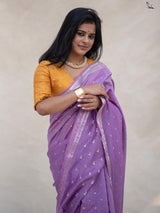Women's Purple Cotton Zari Saree