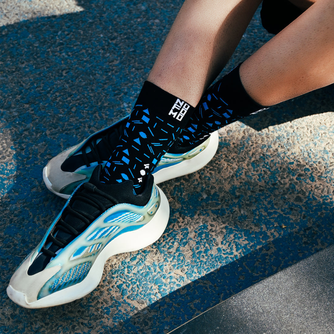 Unisex Black and Blue Crew Lengh Matrix Socks
