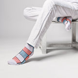 Unisex Peach, White and Sky Blue Crew Lengh Waves Socks