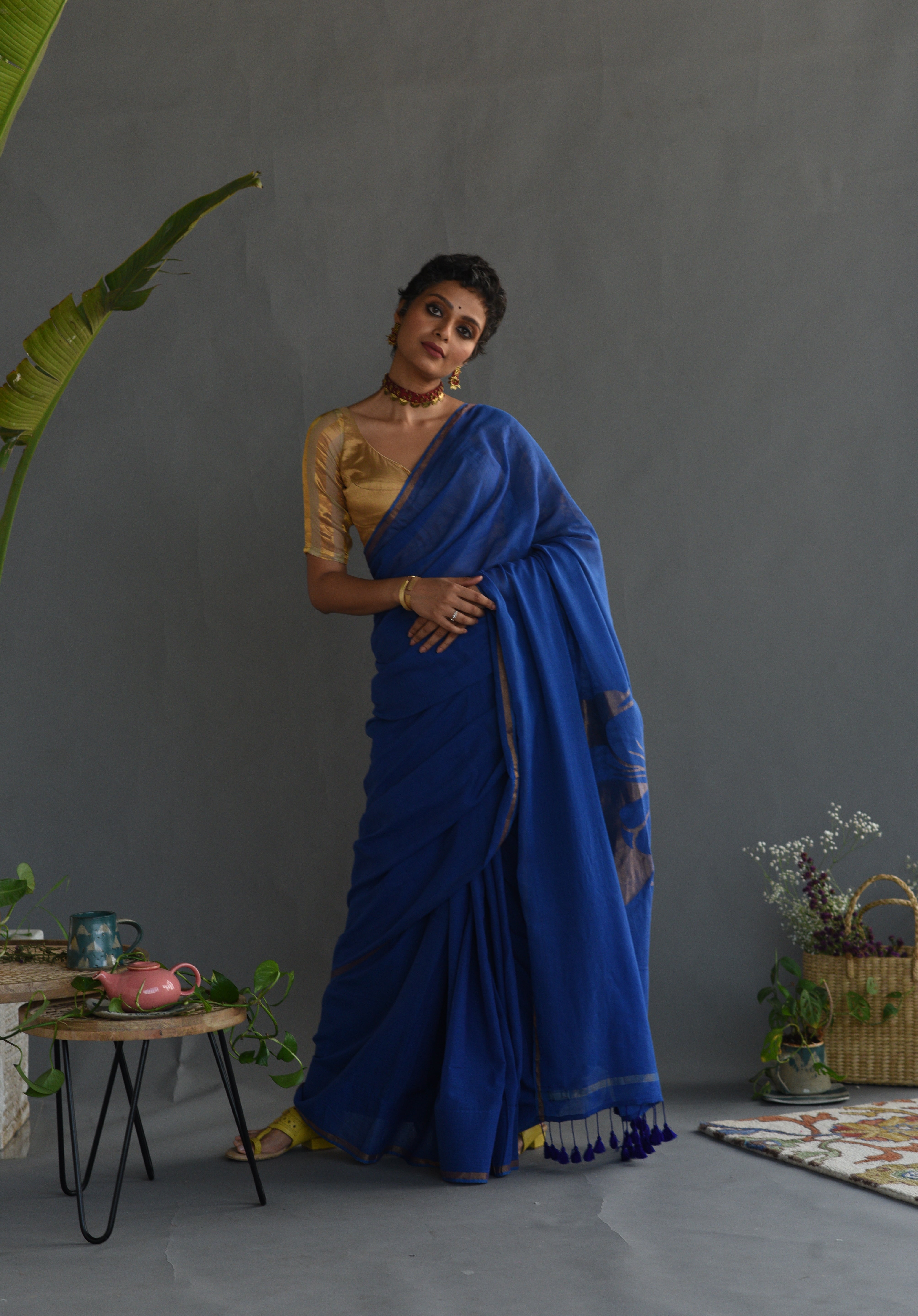 Women's Blue Cotton Saree