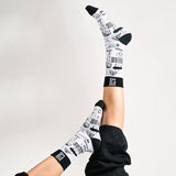 Unisex Black and White Crew Lengh Infinity Socks