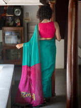 Women's Green Mul Cotton Saree