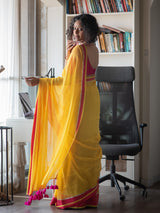 Women's Yellow Mul Cotton Saree