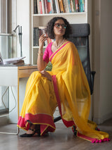 Women's Yellow Mul Cotton Saree