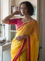 Women's Yellow Mul Cotton Saree