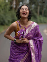 Women's Purple Cotton Blend Saree