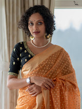Women's Orange Cotton Blend Saree