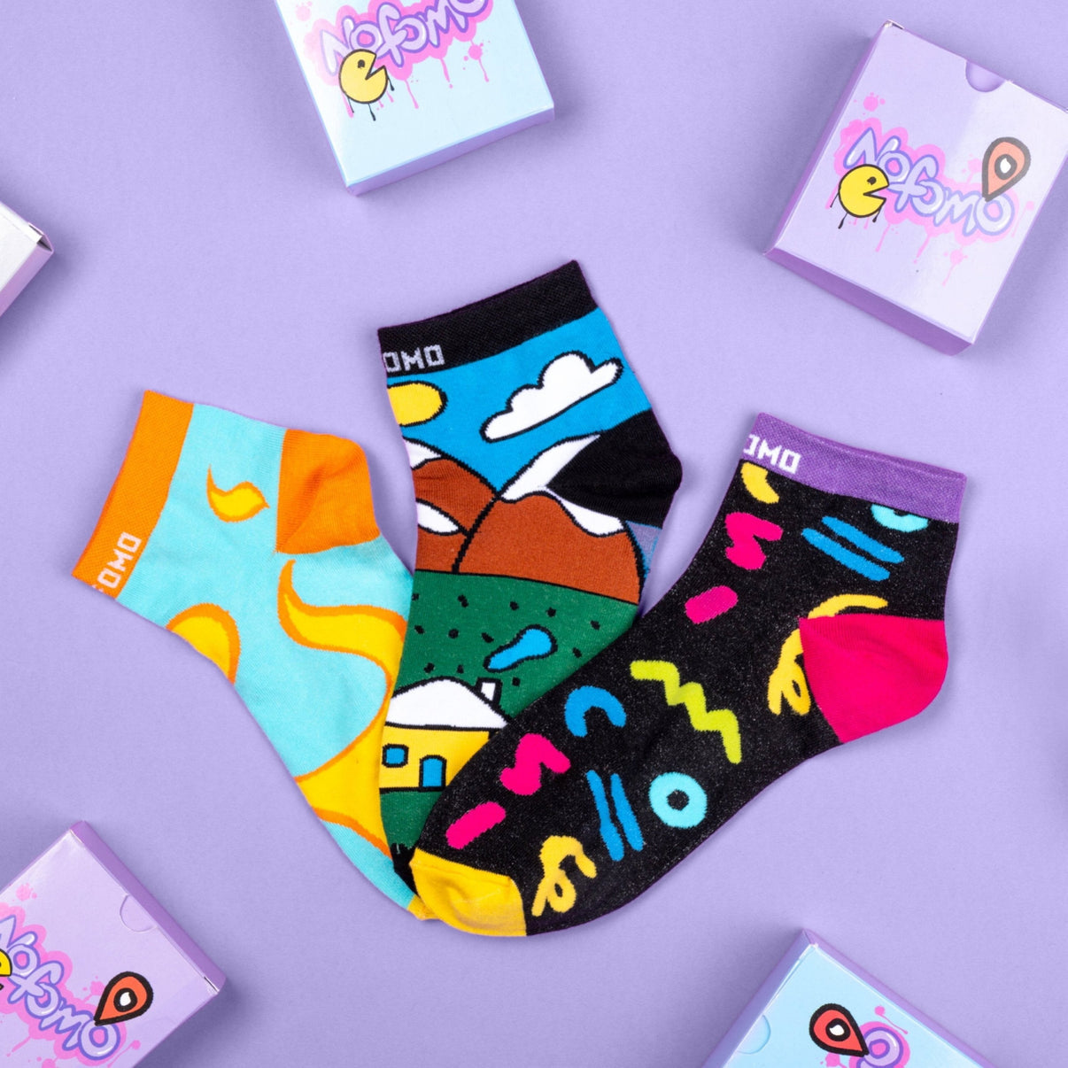 Unisex Multi-Colour Short Crew Lengh Flamin Hot Feetoes, Art Class, Confetti Socks - Pack of 3
