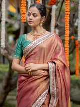 Women's Pink Linen Saree