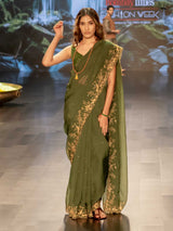 Women's Green Viscose Organza Saree
