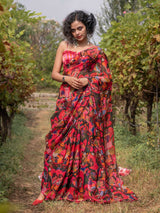 Women's Multicolor Viscose Organza Saree with Blouse Piece