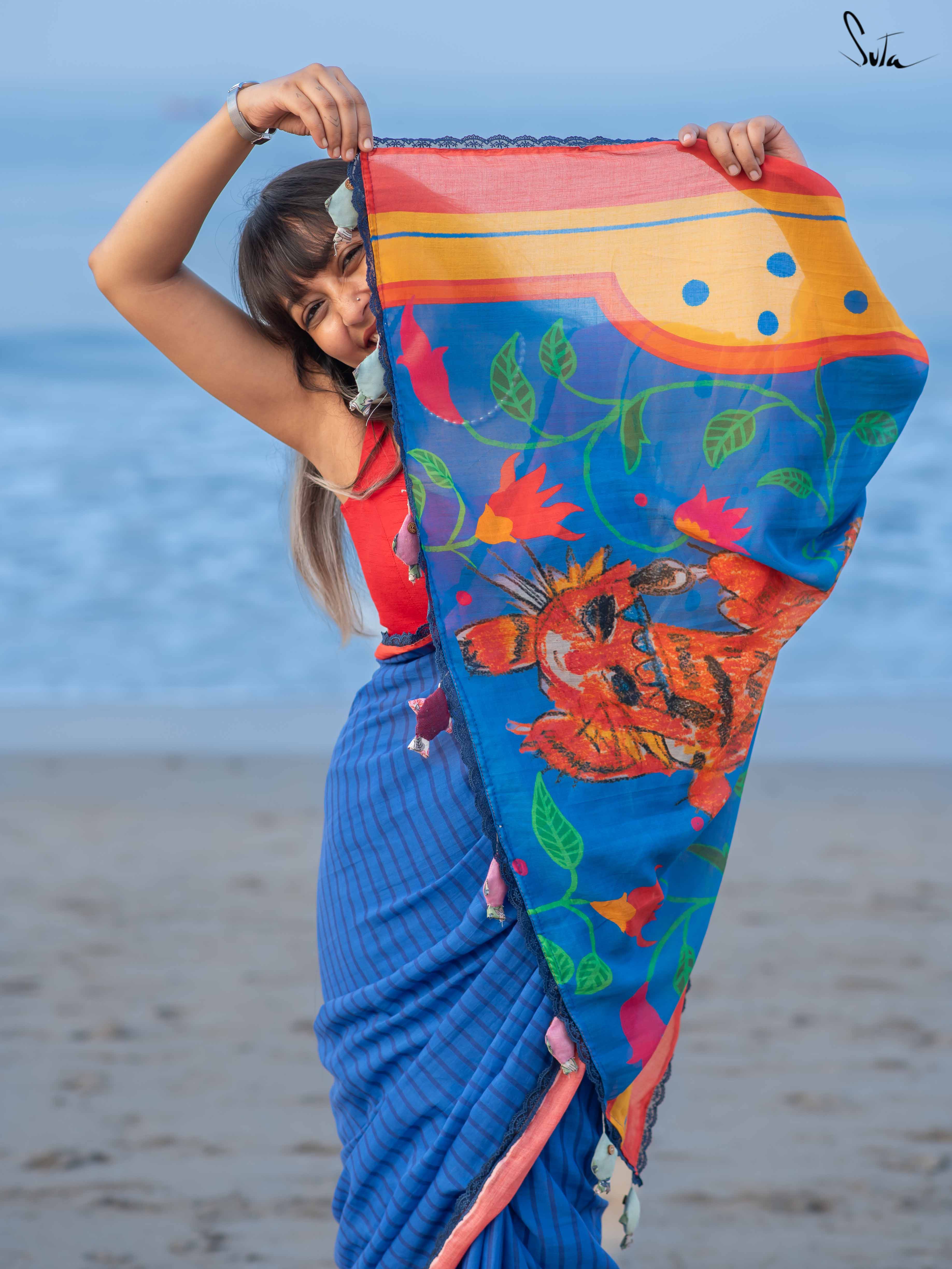 Women's Multicolor Cotton Viscose Saree