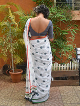 Women's White Mul Cotton Saree