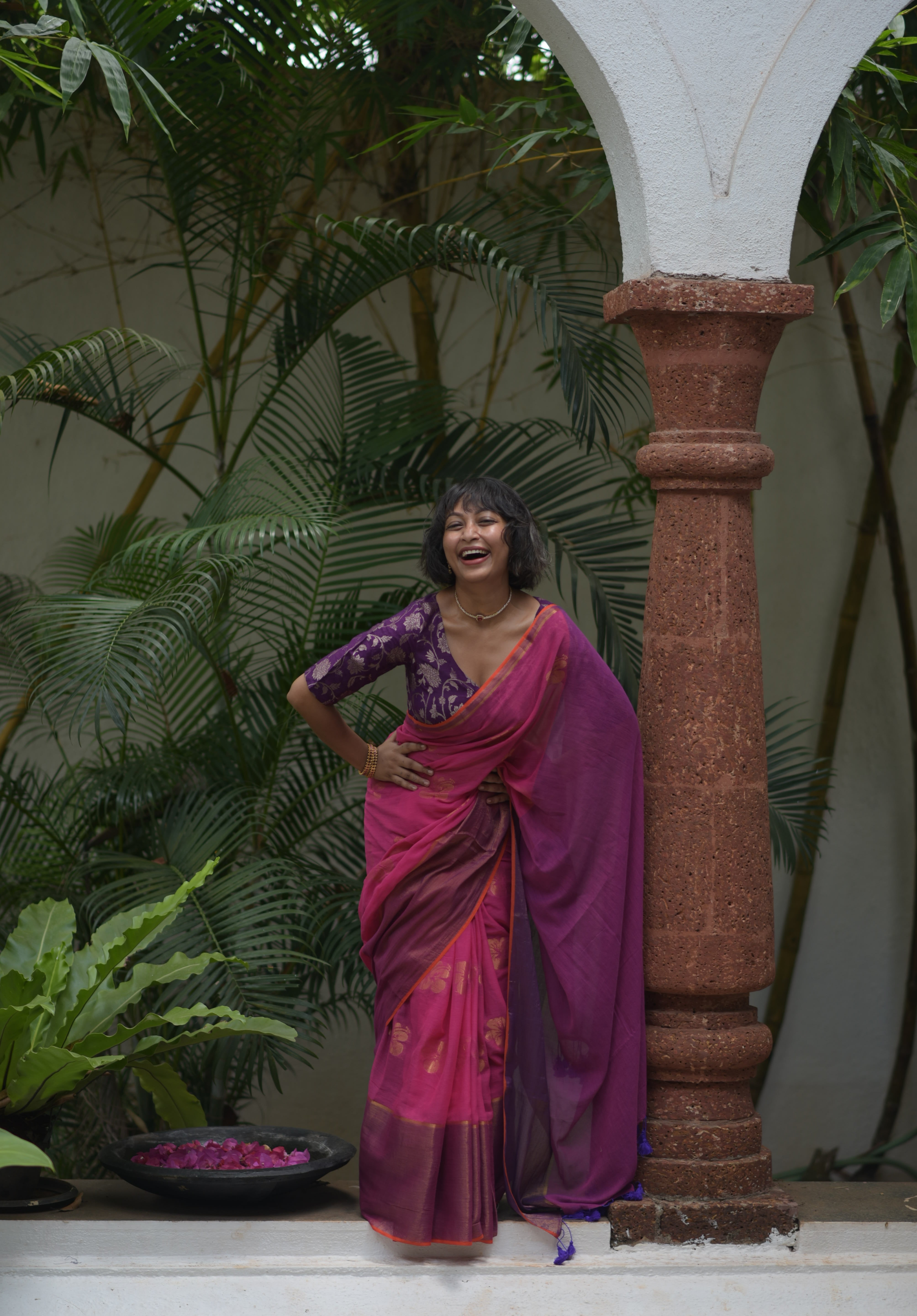 Women's Pink Pure Cotton Saree