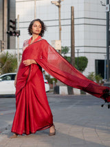 Women's Red Linen Saree