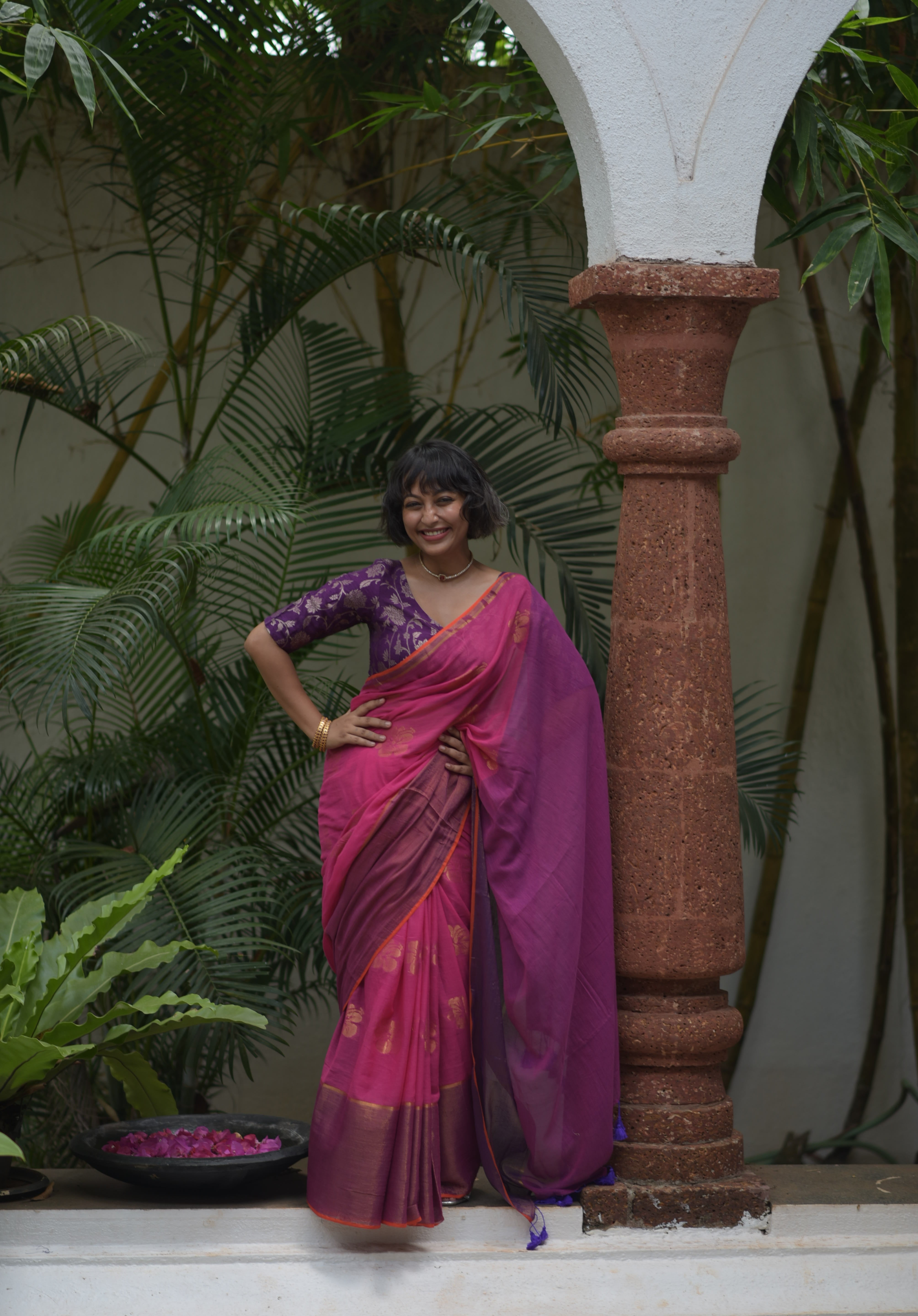 Women's Pink Pure Cotton Saree