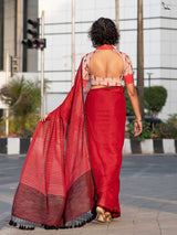 Women's Red Linen Saree