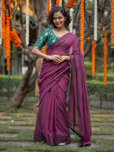 Women's Purple Pure Cotton Saree
