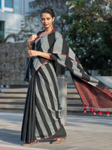Women's Black Linen Blend Saree