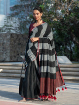 Women's Black Linen Blend Saree