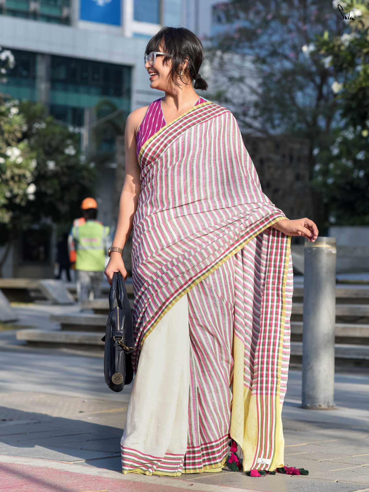 Women's Multicolor Linen Blend Saree
