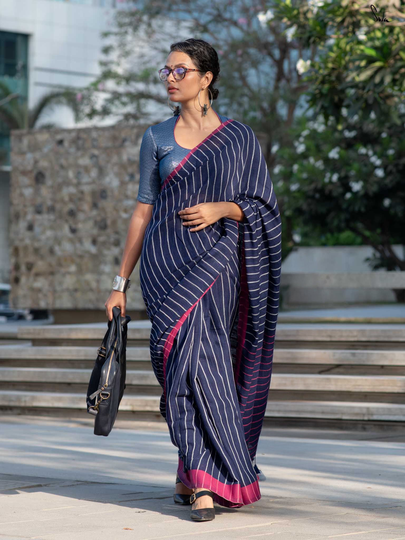 Women's Blue Linen Saree
