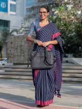 Women's Blue Linen Saree