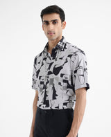 Men's Grey Casual Regular Fit Printed Half Sleeves Shirt