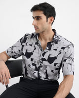 Men's Grey Casual Regular Fit Printed Half Sleeves Shirt