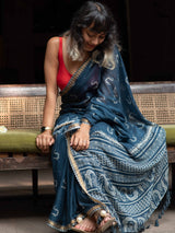 Women's Blue Cotton Viscose Saree