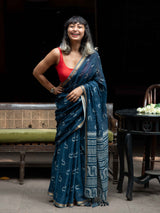 Women's Blue Cotton Viscose Saree